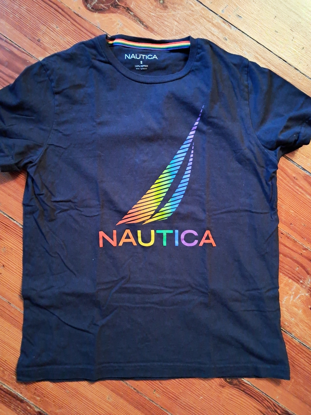 Nautica Black T-Shirt with Rainbow Logo